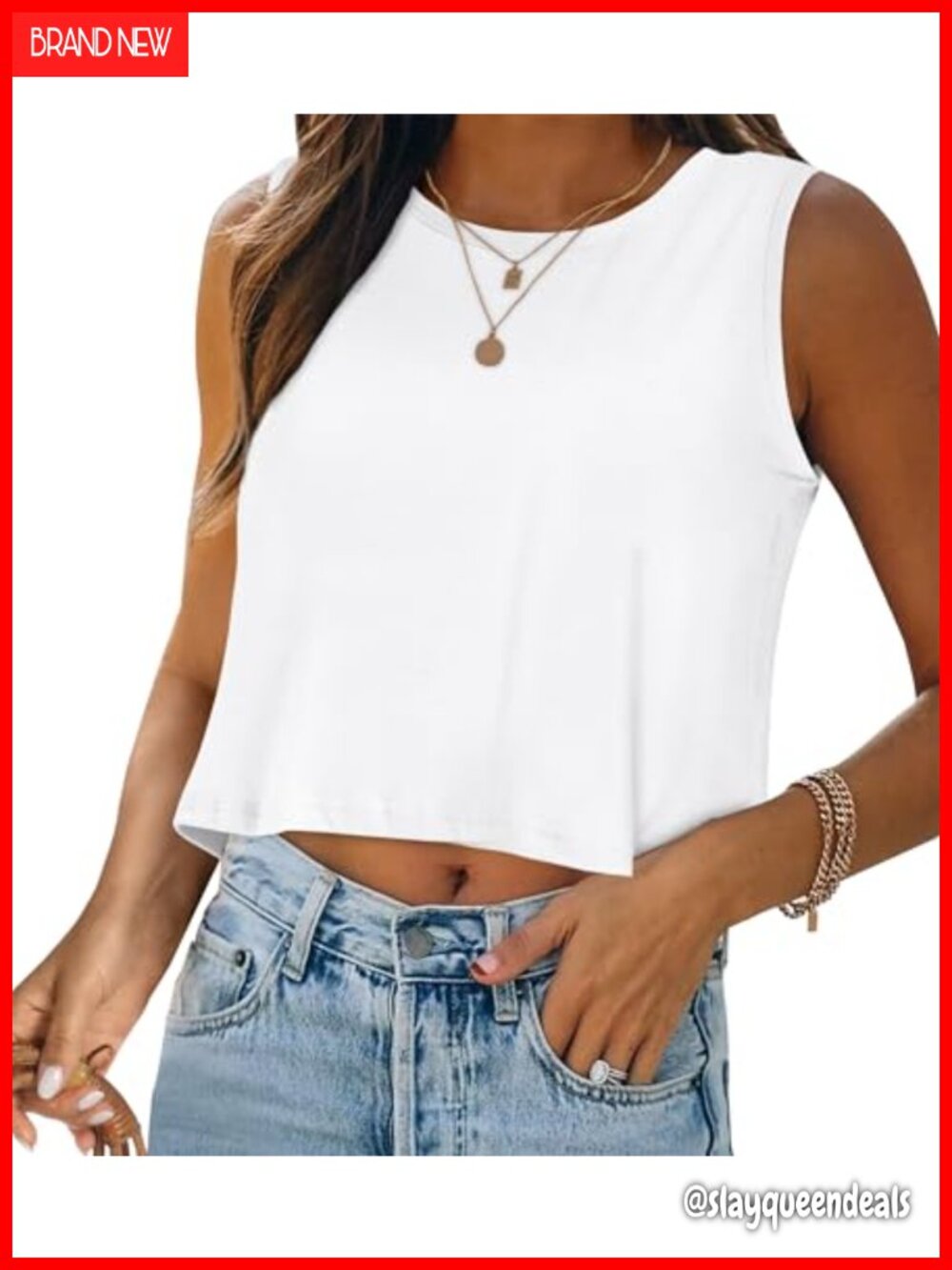 Loose Fit Sleeveless Crop Top Crew Neck Backless Tank Summer